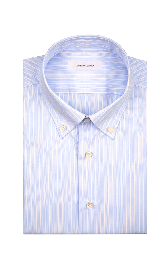 藍色條紋手工全棉襯衫