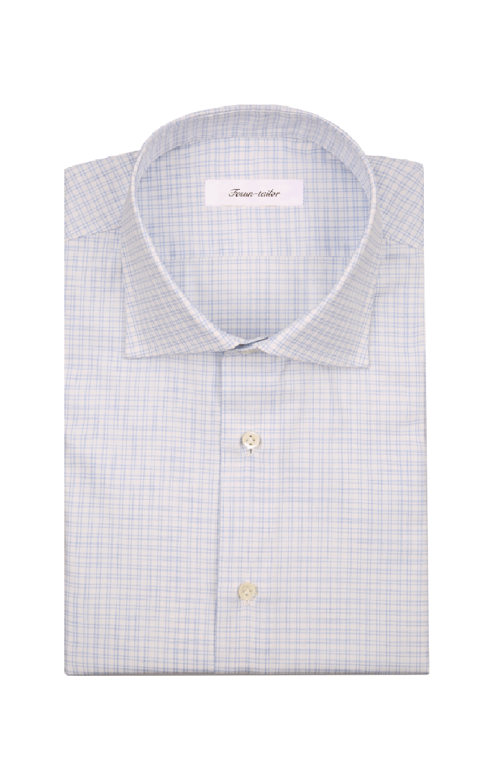 藍色細格紋手工襯衫