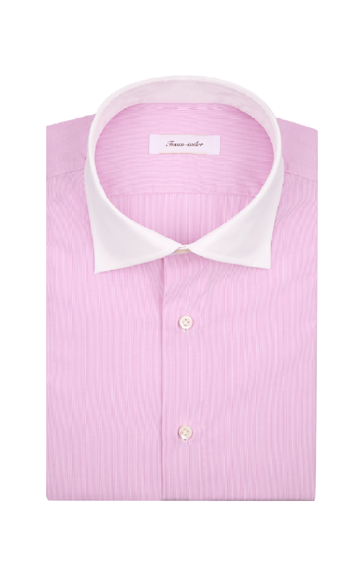 手工異色領粉色暗紋襯衫