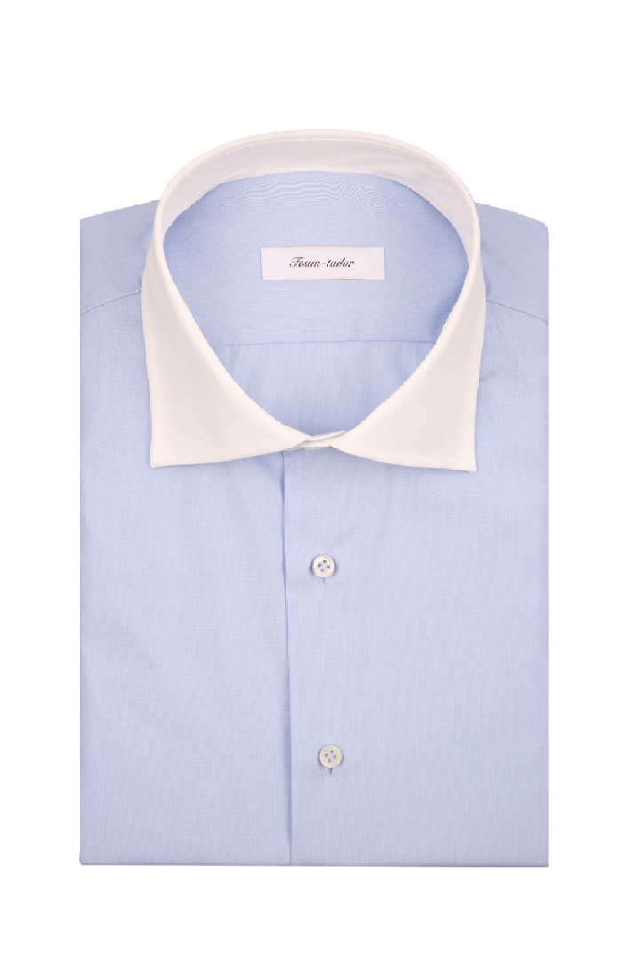 手工異色領藍色襯衫