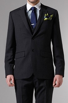 黑色粗條紋三件套商務正裝cliya-061804