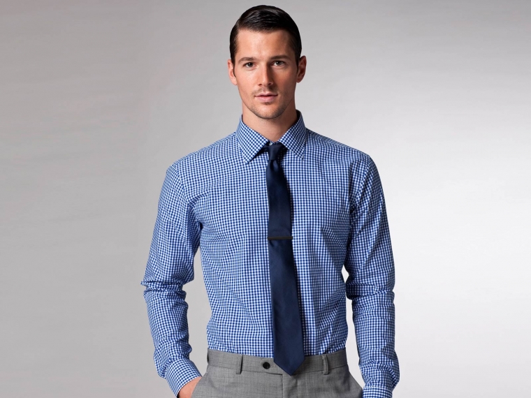 藍色方格細紋正裝襯衫